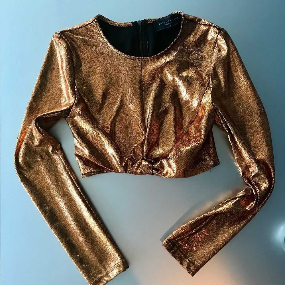 Copper cropped top with cracked metallic effect